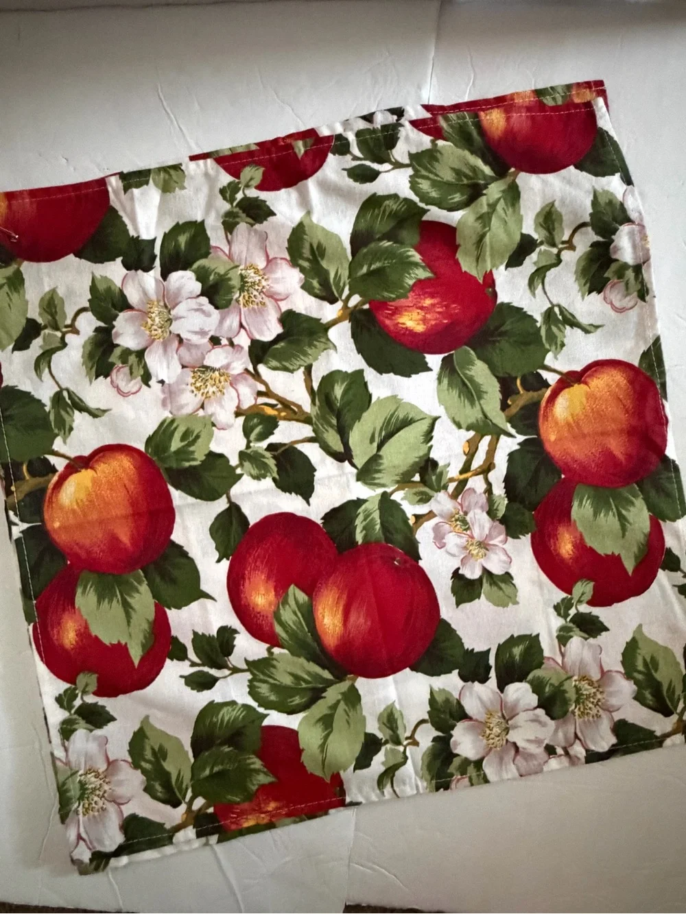 Fruit Print Napkin or Fabric Square - Red Peach/ Apple Floral set of 5